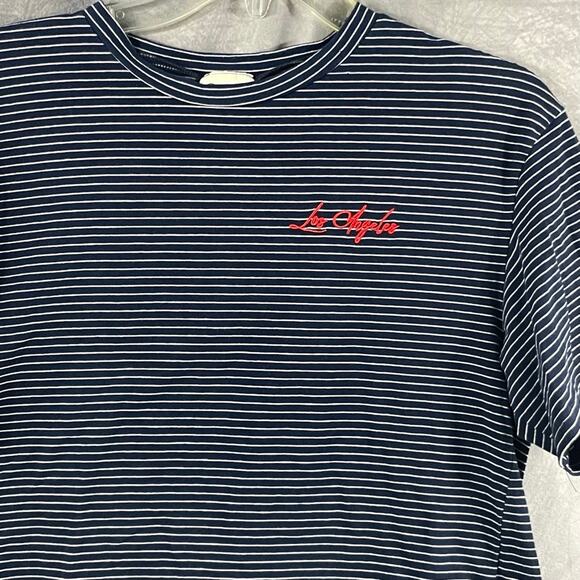 Dirtee Laundry crop tee LARGE blue and white stripes S/L Los Angeles embroider - Picture 6 of 11